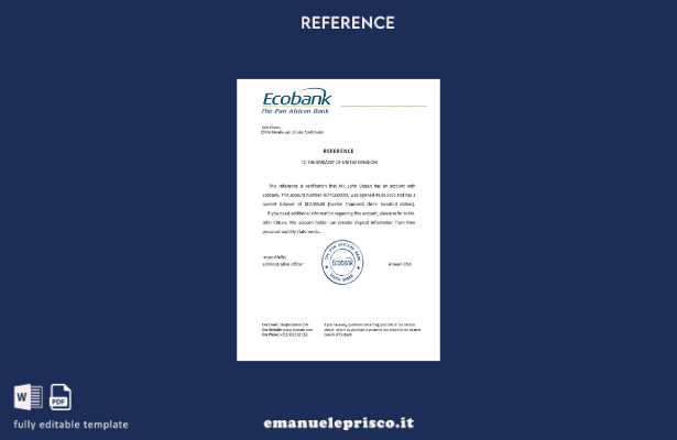 modello di riferimento Ecobank del Sud Sudan in stile verificato